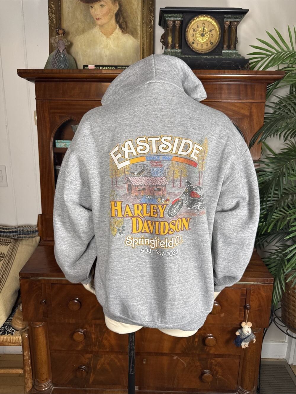 Vintage 1980s Harley Davidson Hoodie Eastside Springfield OR Gray USA Made